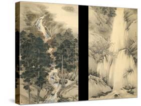 Waterfall in Spring and Autumn (Set of Two Hanging Scroll), 1893-Kishi Chikudo-Stretched Canvas