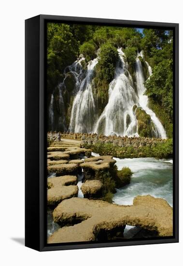 Waterfall in Xiaoqikong Rain Forest, Guizhou Province, China, Asia-Bruno Morandi-Framed Stretched Canvas