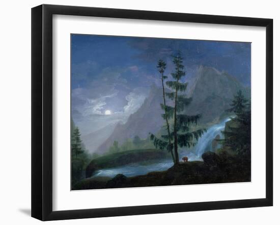 Waterfall Near the Pont D'Espagne by Moonlight, circa 1833-null-Framed Giclee Print