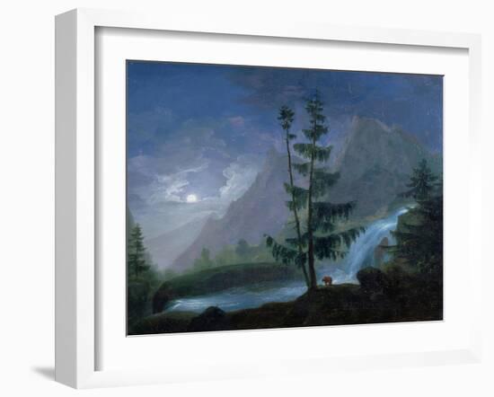 Waterfall Near the Pont D'Espagne by Moonlight, circa 1833-null-Framed Giclee Print