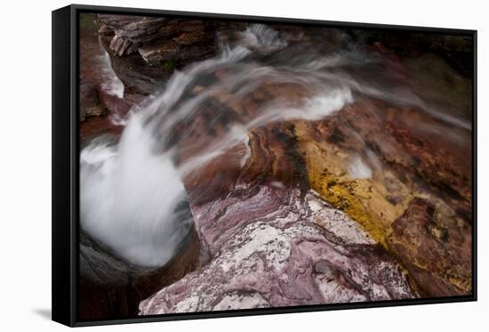 Waterfall on a Stream in Glacier National Park, Glacier County, Montana-Steven Gnam-Framed Stretched Canvas