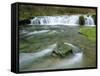 Waterfall on River Lathkill, Lathkill Dale, Peak District National Park, Derbyshire, England-Pearl Bucknell-Framed Stretched Canvas