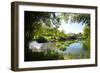 Waterfall, Pond, Bamboo Grove and Straw Roof Hut at West Lake, Hangzhou, Zhejiang, China-Andreas Brandl-Framed Photographic Print