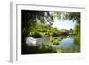 Waterfall, Pond, Bamboo Grove and Straw Roof Hut at West Lake, Hangzhou, Zhejiang, China-Andreas Brandl-Framed Photographic Print