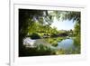 Waterfall, Pond, Bamboo Grove and Straw Roof Hut at West Lake, Hangzhou, Zhejiang, China-Andreas Brandl-Framed Photographic Print