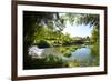 Waterfall, Pond, Bamboo Grove and Straw Roof Hut at West Lake, Hangzhou, Zhejiang, China-Andreas Brandl-Framed Photographic Print