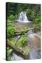 Waterfall with a Fallen Tree, Fairy Glen Rspb Reserve, Inverness-Shire, Scotland, UK, July-Peter Cairns-Stretched Canvas