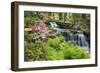 Waterfall with Ferns and Azaleas at Azalea Path Arboretum and Botanical Gardens, Hazleton, Indiana-Richard and Susan Day-Framed Photographic Print