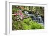 Waterfall with Ferns and Azaleas at Azalea Path Arboretum and Botanical Gardens, Hazleton, Indiana-Richard and Susan Day-Framed Photographic Print