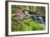 Waterfall with Ferns and Azaleas at Azalea Path Arboretum and Botanical Gardens, Hazleton, Indiana-Richard and Susan Day-Framed Photographic Print