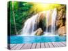 Waterfall with Wood Bridge-Nachai-Stretched Canvas