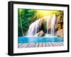 Waterfall with Wood Bridge-Nachai-Framed Photographic Print