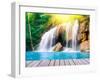 Waterfall with Wood Bridge-Nachai-Framed Photographic Print