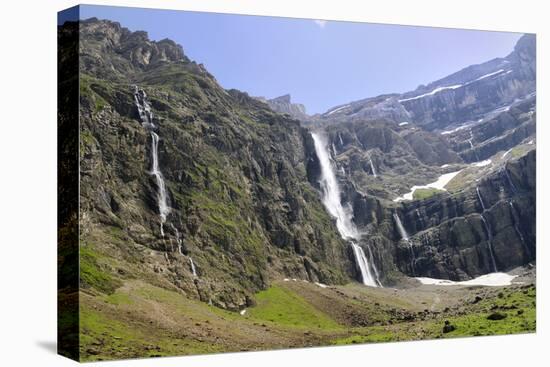 Waterfalls Cascade Down the Karst Limestone Cliffs of the Cirque De Gavarnie-Nick Upton-Stretched Canvas