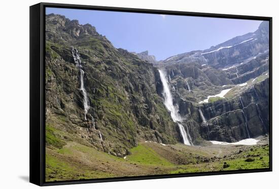 Waterfalls Cascade Down the Karst Limestone Cliffs of the Cirque De Gavarnie-Nick Upton-Framed Stretched Canvas