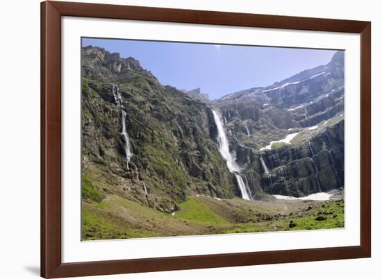 Waterfalls Cascade Down the Karst Limestone Cliffs of the Cirque De Gavarnie-Nick Upton-Framed Photographic Print