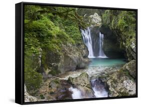 Waterfalls in the Sunik water grove, Lepenatal, Triglav national park, Julian Alps, Slovenia-Michael Jaeschke-Framed Stretched Canvas