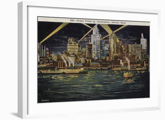 Waterfront at Night, Detroit, Michigan, USA-null-Framed Giclee Print