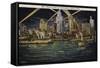 Waterfront at Night, Detroit, Michigan, USA-null-Framed Stretched Canvas