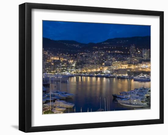 Waterfront at Night, Monte Carlo, Principality of Monaco, Cote d'Azur, Mediterranean, Europe-Sergio Pitamitz-Framed Photographic Print