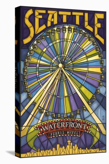 Waterfront Ferris Wheel - Seattle, Washington-Lantern Press-Stretched Canvas