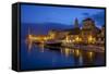 Waterfront Lit Up at Dusk, Trogir, UNESCO World Heritage Site, Dalmatian Coast, Croatia, Europe-John Miller-Framed Stretched Canvas