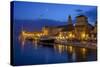 Waterfront Lit Up at Dusk, Trogir, UNESCO World Heritage Site, Dalmatian Coast, Croatia, Europe-John Miller-Stretched Canvas