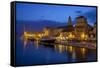 Waterfront Lit Up at Dusk, Trogir, UNESCO World Heritage Site, Dalmatian Coast, Croatia, Europe-John Miller-Framed Stretched Canvas