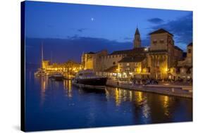 Waterfront Lit Up at Dusk, Trogir, UNESCO World Heritage Site, Dalmatian Coast, Croatia, Europe-John Miller-Stretched Canvas