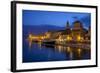 Waterfront Lit Up at Dusk, Trogir, UNESCO World Heritage Site, Dalmatian Coast, Croatia, Europe-John Miller-Framed Photographic Print