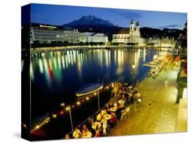 Waterfront Pavement Cafes, Lucerne, Switzerland-Simon Harris-Stretched Canvas