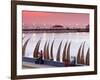 Waterfront Scene at Huanchaco in Peru, Locals Relax Next to Totora Boats Stacked Along the Beach-Andrew Watson-Framed Photographic Print