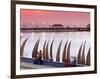 Waterfront Scene at Huanchaco in Peru, Locals Relax Next to Totora Boats Stacked Along the Beach-Andrew Watson-Framed Photographic Print