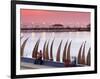 Waterfront Scene at Huanchaco in Peru, Locals Relax Next to Totora Boats Stacked Along the Beach-Andrew Watson-Framed Photographic Print