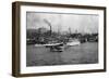 Waterfront Scene with Ships of Seattle, WA Photograph - Seattle, WA-Lantern Press-Framed Art Print