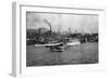 Waterfront Scene with Ships of Seattle, WA Photograph - Seattle, WA-Lantern Press-Framed Art Print