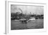 Waterfront Scene with Ships of Seattle, WA Photograph - Seattle, WA-Lantern Press-Framed Art Print