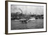 Waterfront Scene with Ships of Seattle, WA Photograph - Seattle, WA-Lantern Press-Framed Art Print