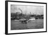 Waterfront Scene with Ships of Seattle, WA Photograph - Seattle, WA-Lantern Press-Framed Art Print