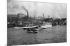 Waterfront Scene with Ships of Seattle, WA Photograph - Seattle, WA-Lantern Press-Mounted Art Print