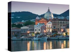 Waterfront View of Southern Harbor, Lesvos, Mithymna, Northeastern Aegean Islands, Greece-Walter Bibikow-Stretched Canvas