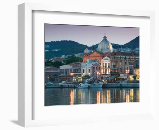 Waterfront View of Southern Harbor, Lesvos, Mithymna, Northeastern Aegean Islands, Greece-Walter Bibikow-Framed Photographic Print