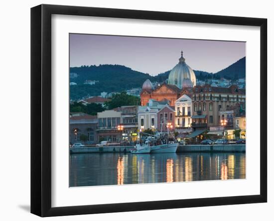 Waterfront View of Southern Harbor, Lesvos, Mithymna, Northeastern Aegean Islands, Greece-Walter Bibikow-Framed Photographic Print