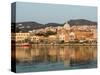 Waterfront View of Southern Harbor, Lesvos, Mithymna, Northeastern Aegean Islands, Greece-Walter Bibikow-Stretched Canvas