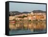 Waterfront View of Southern Harbor, Lesvos, Mithymna, Northeastern Aegean Islands, Greece-Walter Bibikow-Framed Stretched Canvas