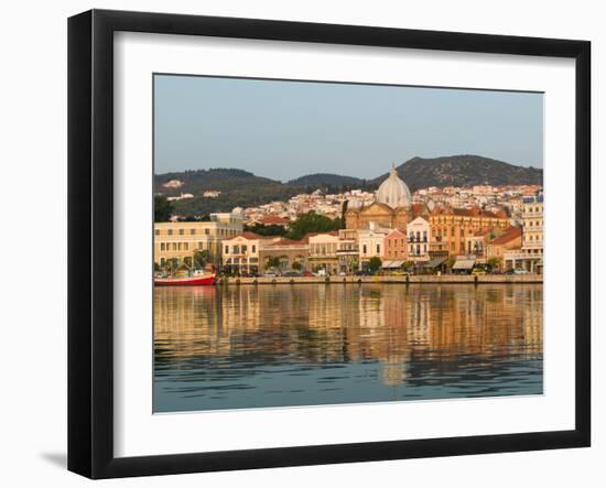 Waterfront View of Southern Harbor, Lesvos, Mithymna, Northeastern Aegean Islands, Greece-Walter Bibikow-Framed Photographic Print