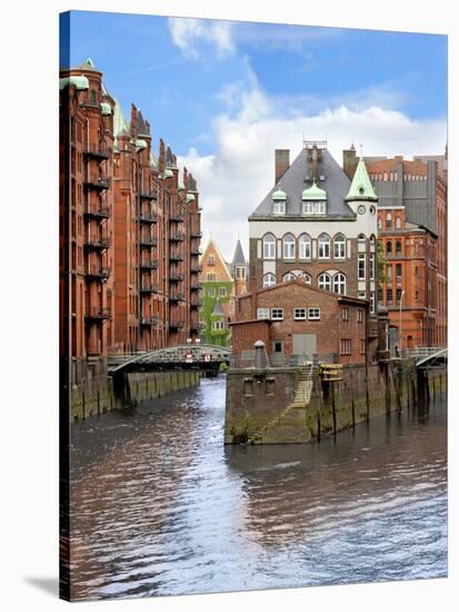 Waterfront Warehouses and Lofts in the Speicherstadt Warehouse District of Hamburg, Germany,-Miva Stock-Stretched Canvas