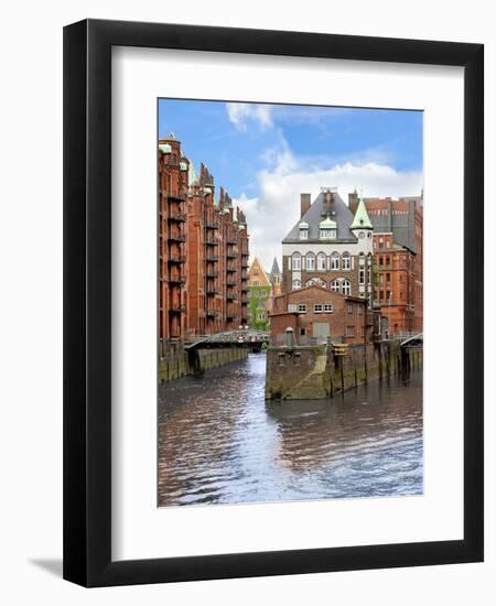 Waterfront Warehouses and Lofts in the Speicherstadt Warehouse District of Hamburg, Germany,-Miva Stock-Framed Premium Photographic Print