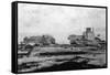 Waterfront warehouses at Astoria, OR Photograph - Astoria, OR-Lantern Press-Framed Stretched Canvas