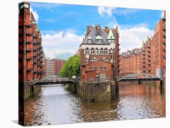 Waterfront Warehouses in the Speicherstadt Warehouse District of Hamburg, Germany-Miva Stock-Stretched Canvas